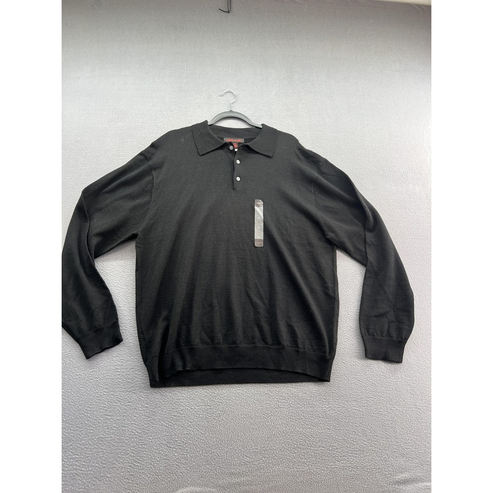 Linea Uomo Sweater Mens 2XL Black Long Sleeve Polo Wool Blend Knit Pullover